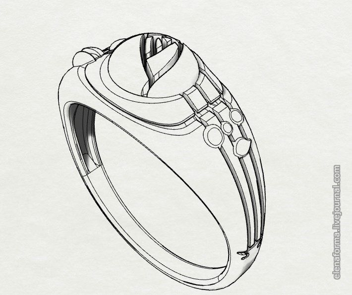 Ring with rose in art Deco style 3D print model_15