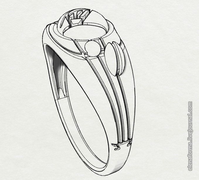 Ring with rose in art Deco style 3D print model_9