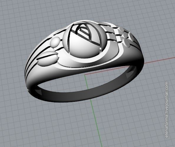 Ring with rose in art Deco style 3D print model_1
