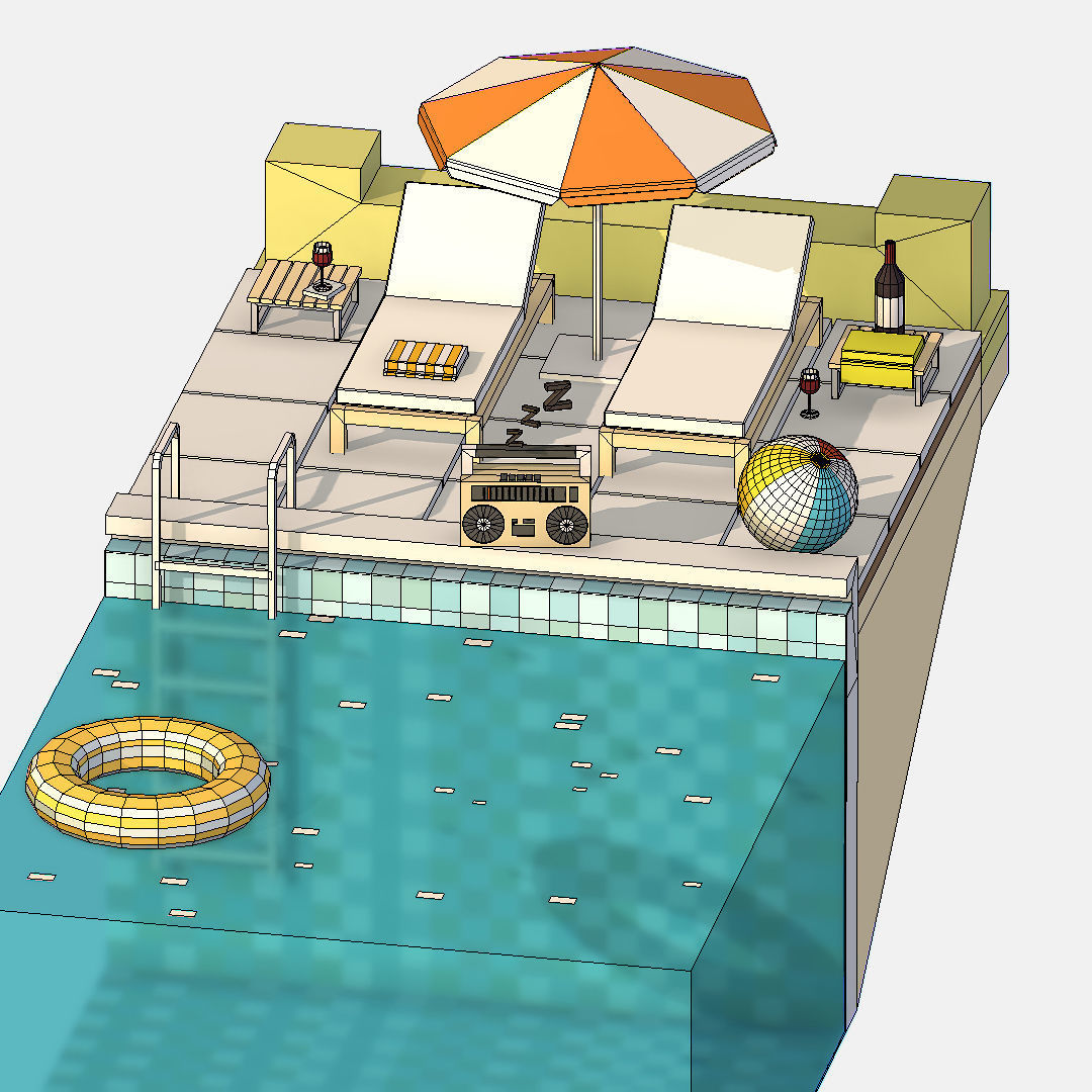 summer Relax by the pool on the sun loungers Low-poly 3D model_20