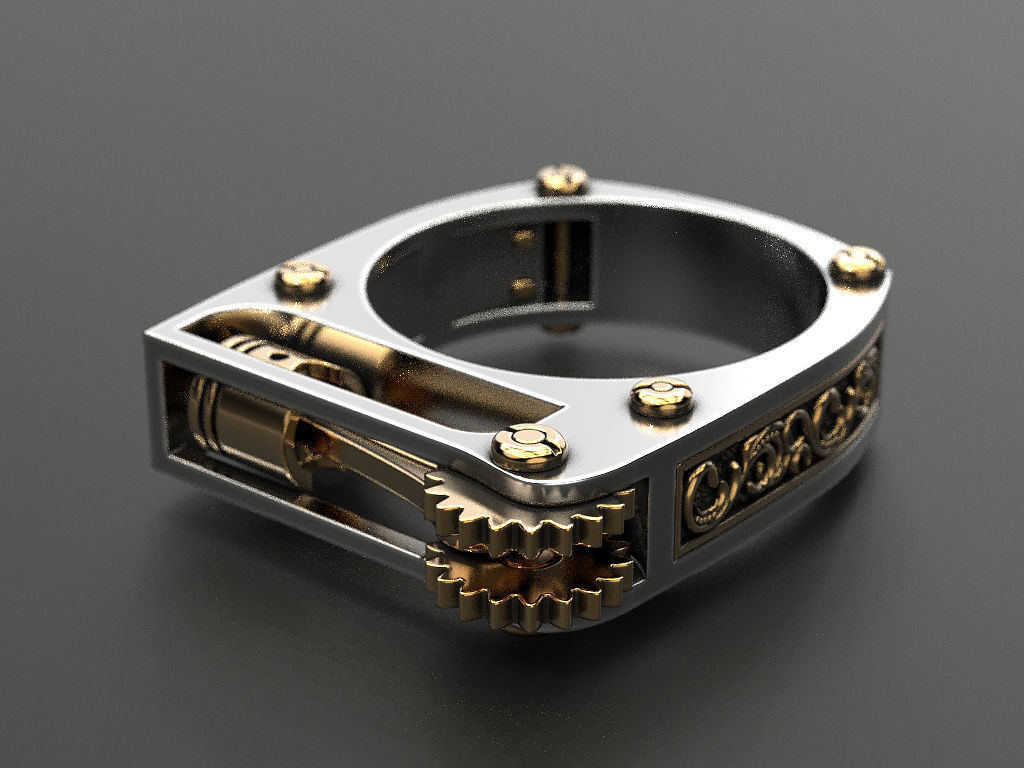 Ring with piston and patterns 3D print model_20