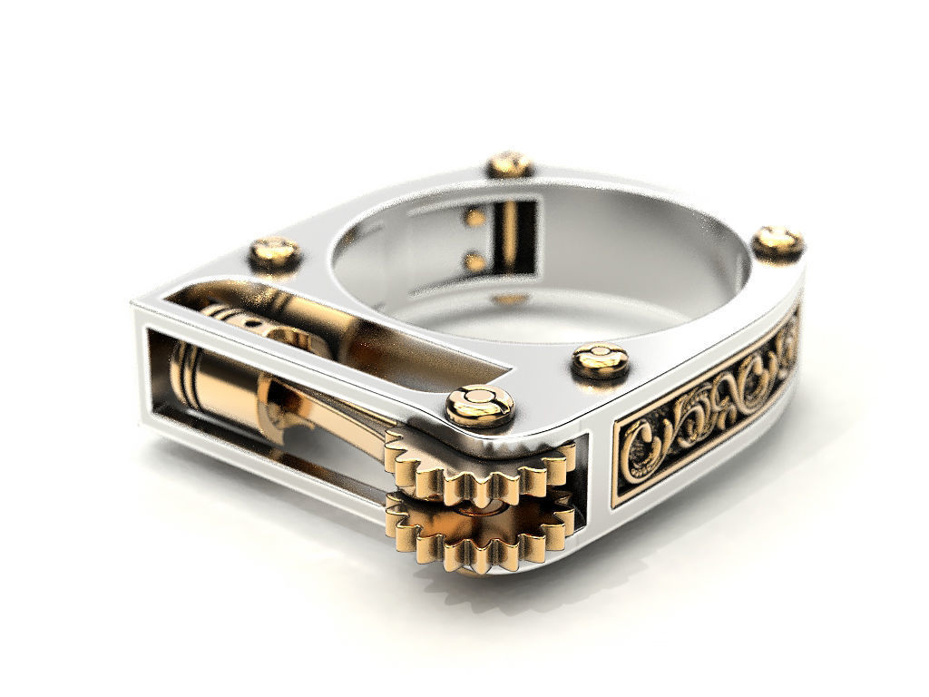 Ring with piston and patterns 3D print model_13
