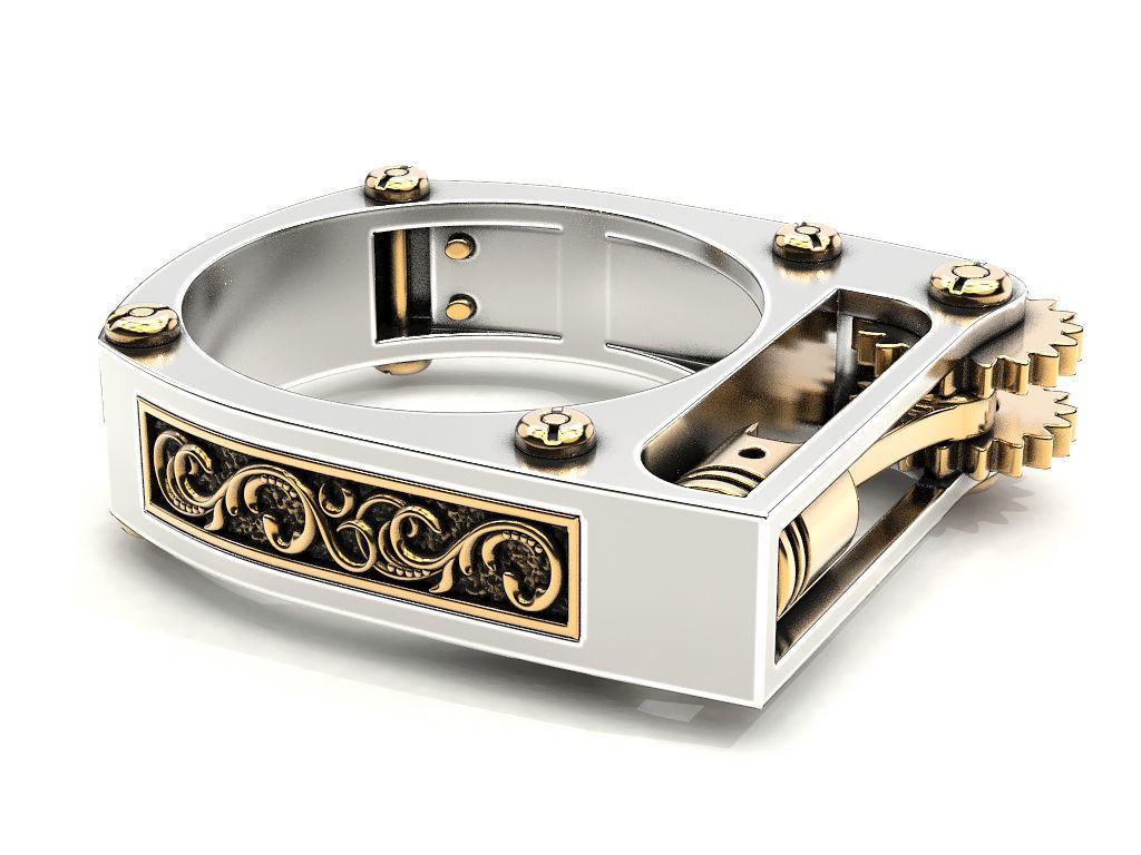 Ring with piston and patterns 3D print model_17