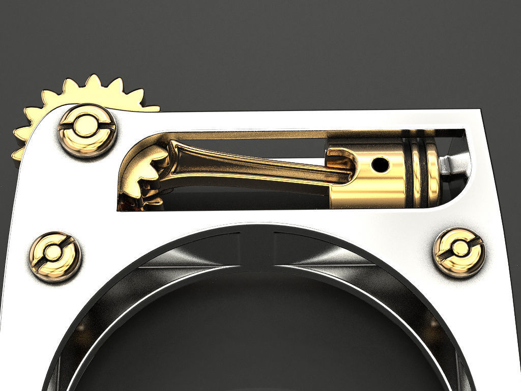 Ring with piston and patterns 3D print model_23