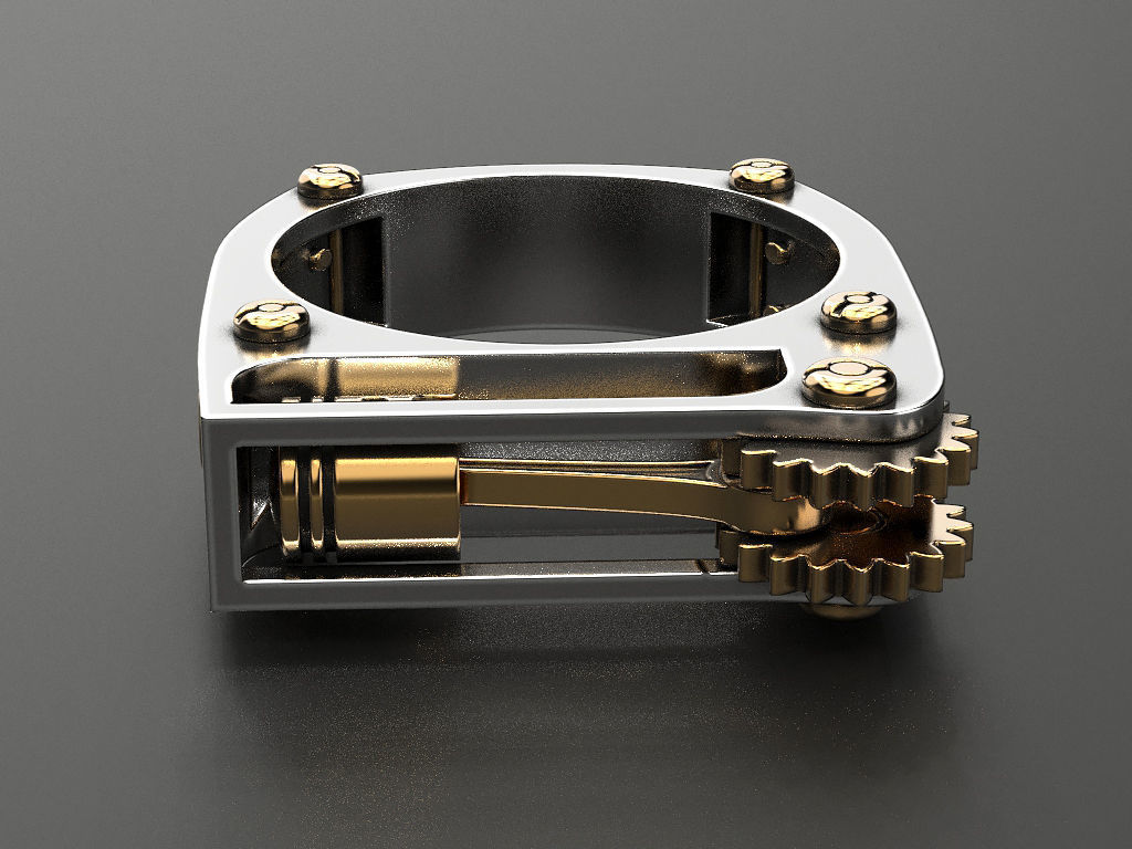 Ring with piston and patterns 3D print model_19