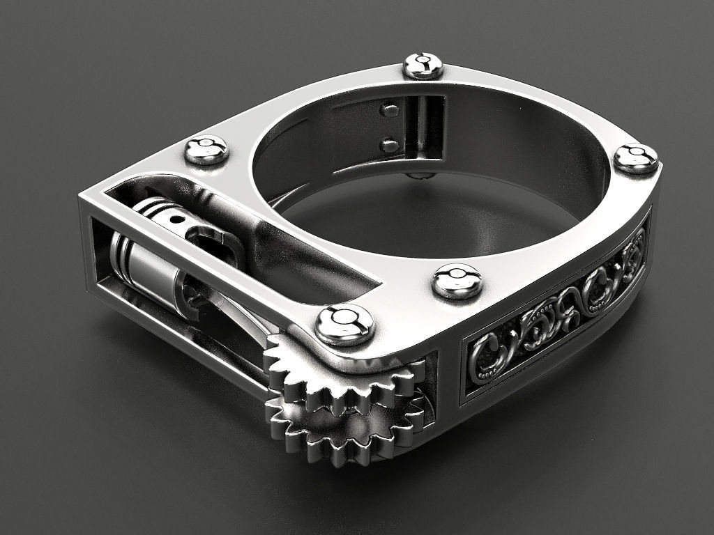 Ring with piston and patterns 3D print model_24