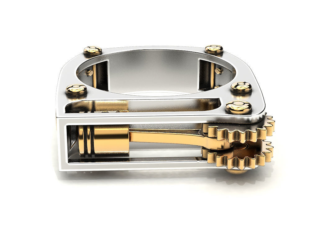 Ring with piston and patterns 3D print model_16