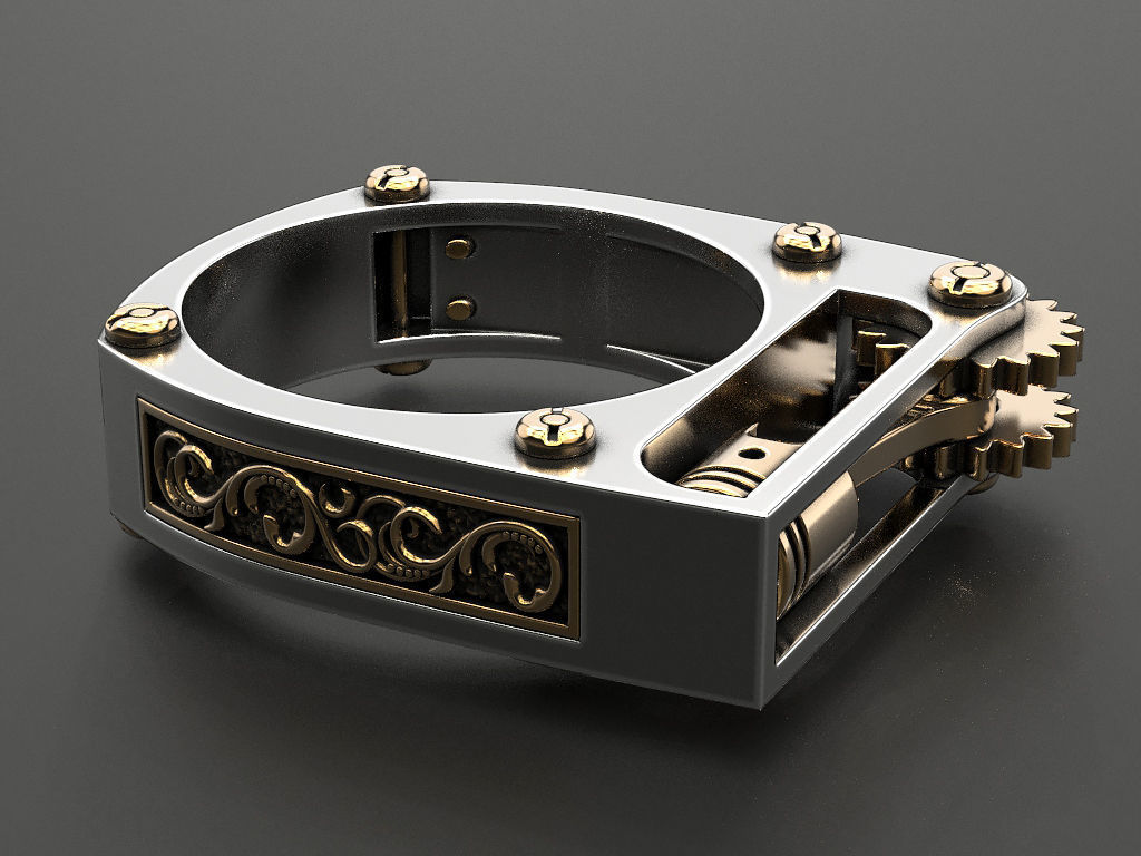 Ring with piston and patterns 3D print model_22