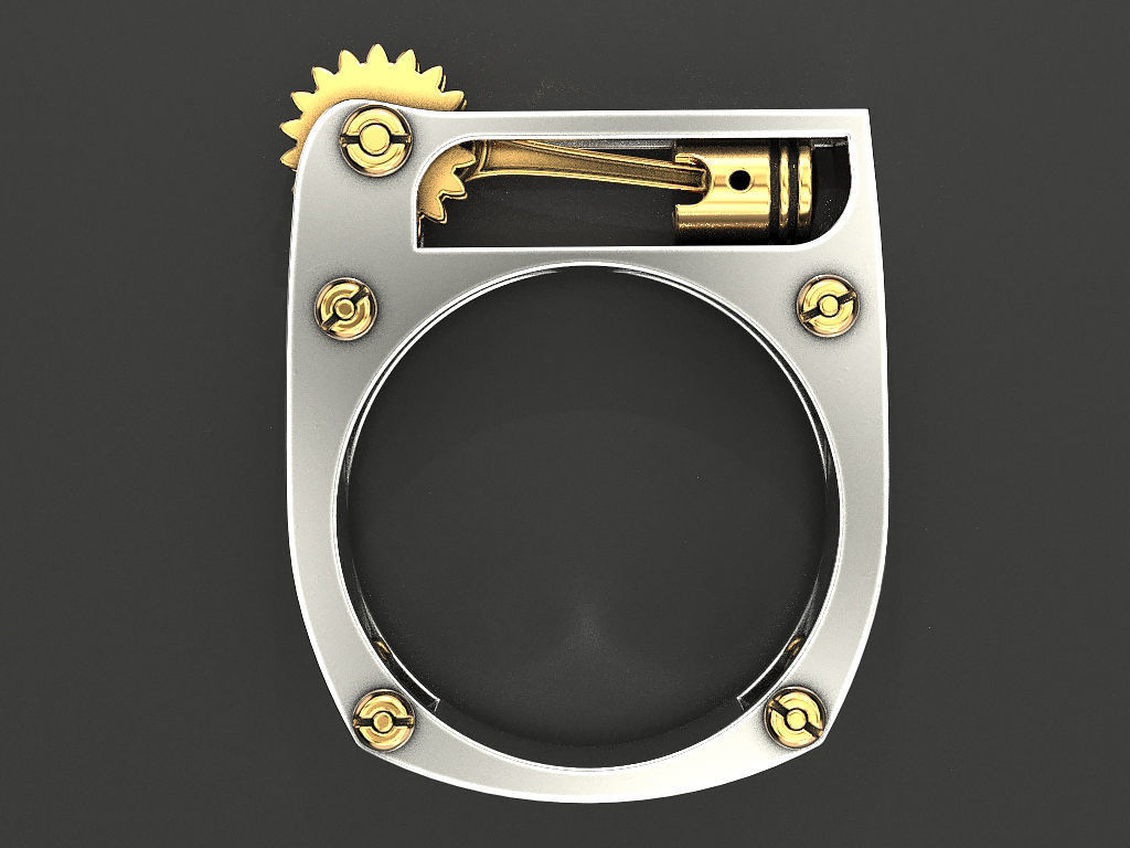 Ring with piston and patterns 3D print model_21