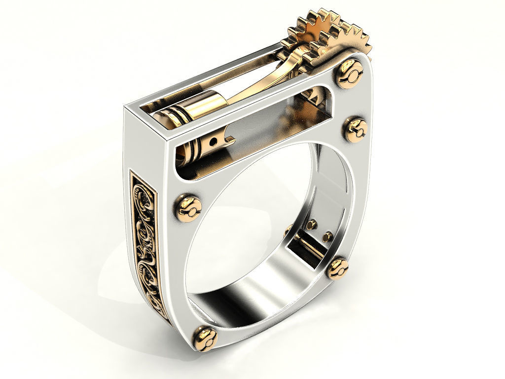 Ring with piston and patterns 3D print model_14