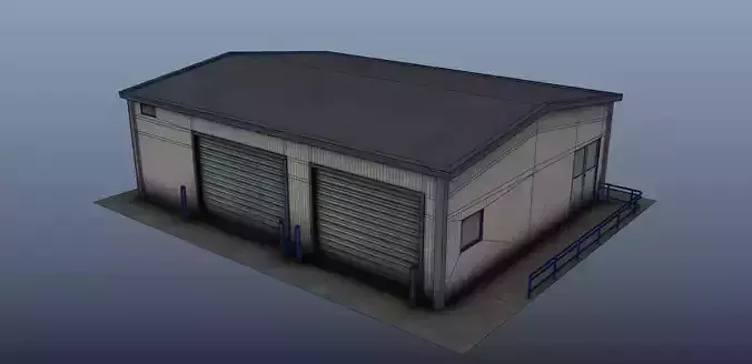 Warehouse low poly industrial building with garage Free low-poly 3D model