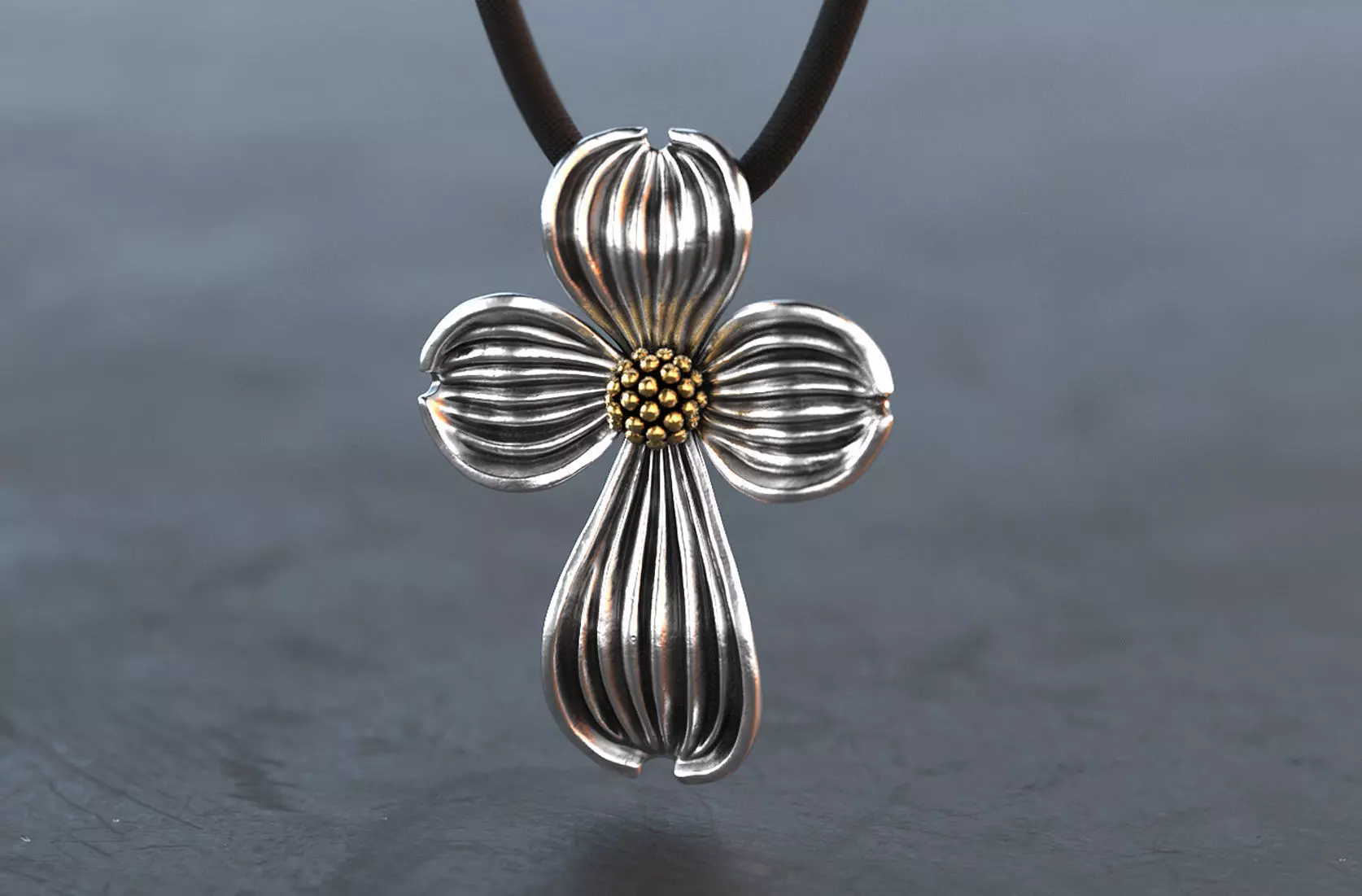 Dogwood Flower Cross Pendant  3D print model_0