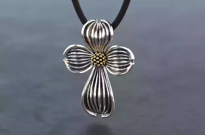 Dogwood Flower Cross Pendant  3D print model