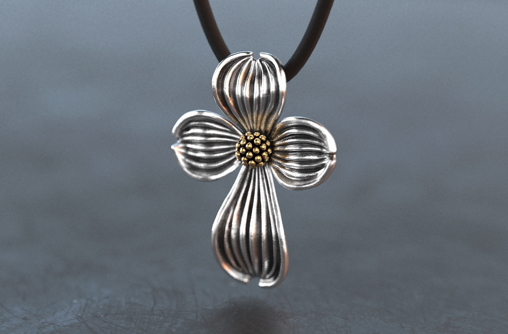 Dogwood Flower Cross Pendant  3D print model_1