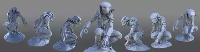 Predator 3D model group of alien statues 3D print model
