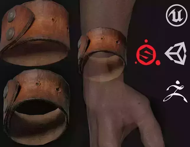 Leather bracelet Low-poly 3D model