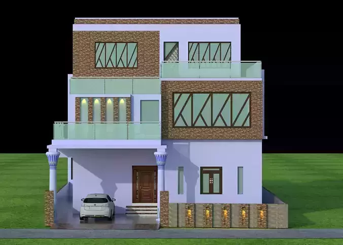3D MODEL HOUSE two story with car on front