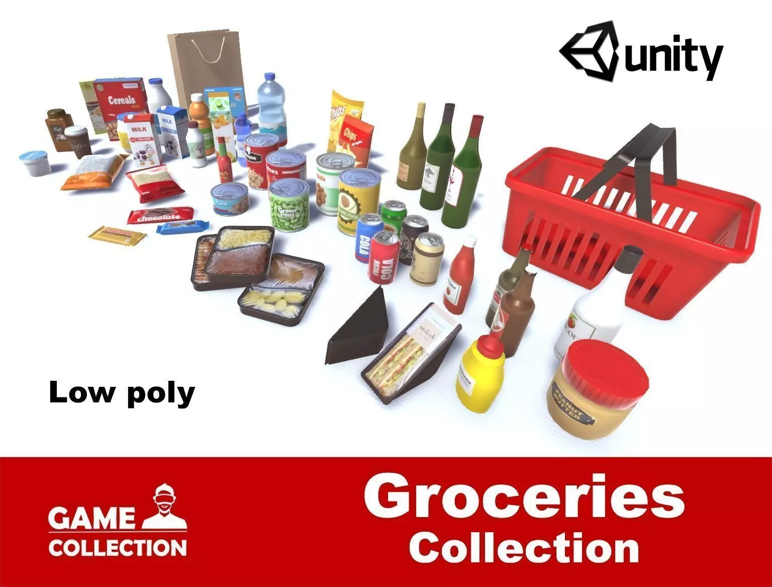Groceries Collection for unity Low-poly 3D model_0