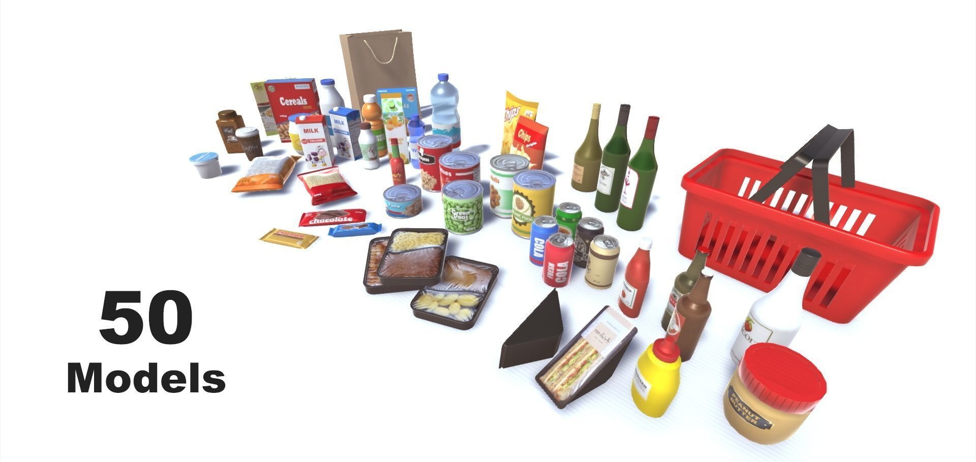 Groceries Collection for unity Low-poly 3D model_1