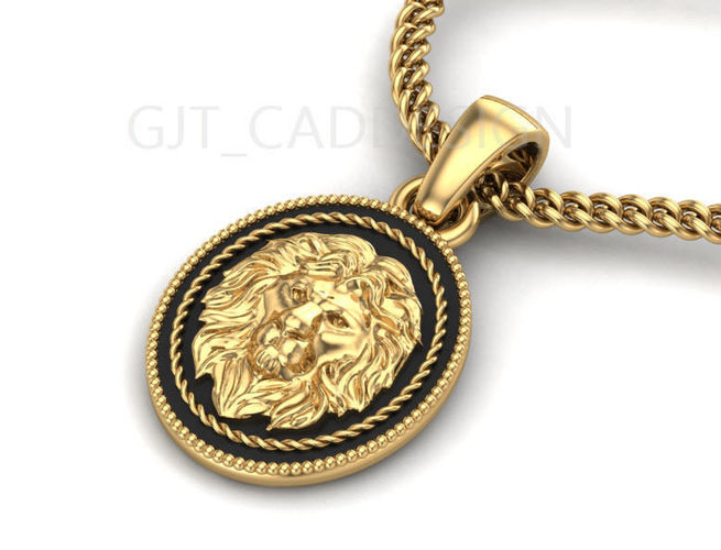 Mens-Stainless-Steel-Necklace-Lion-Head-Pendant-w-Matching-Go... 3D print model