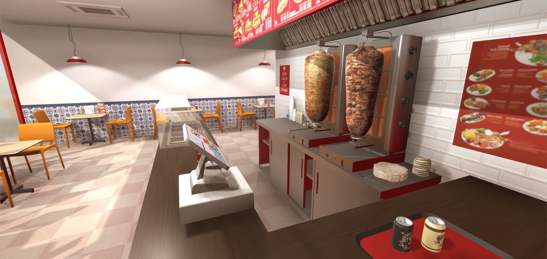 Kebab Restaurant Interior Low-poly 3D model_3