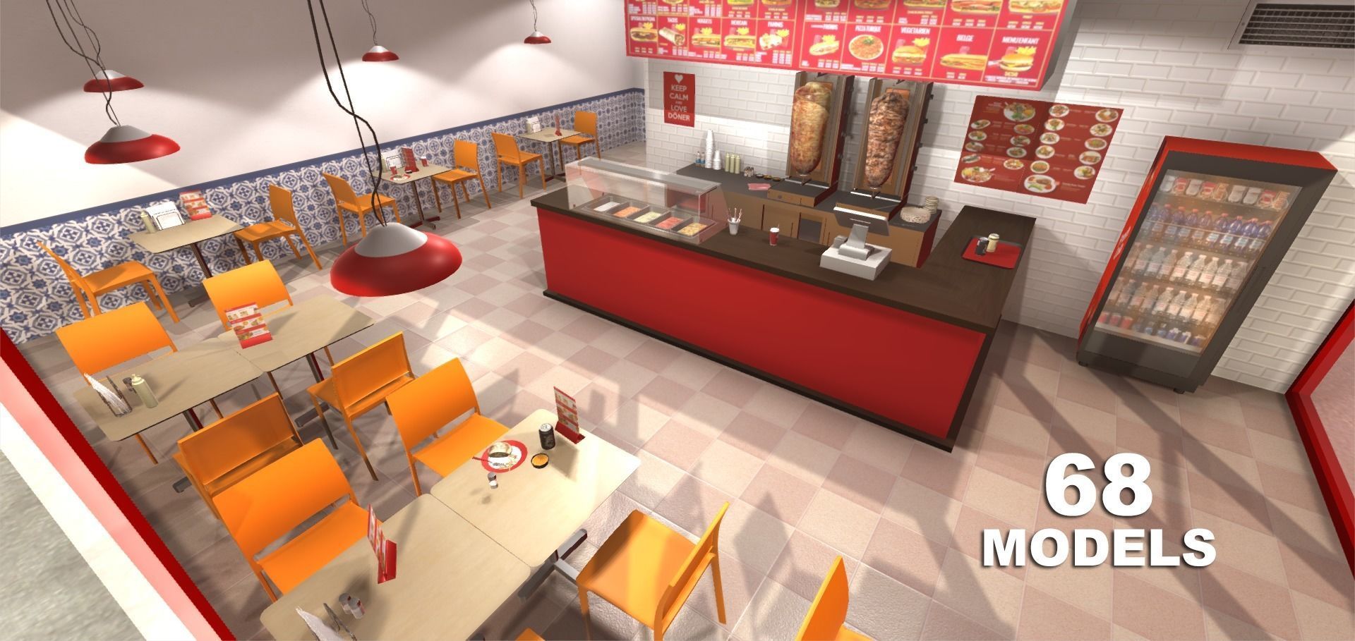 Kebab Restaurant Interior Low-poly 3D model_1