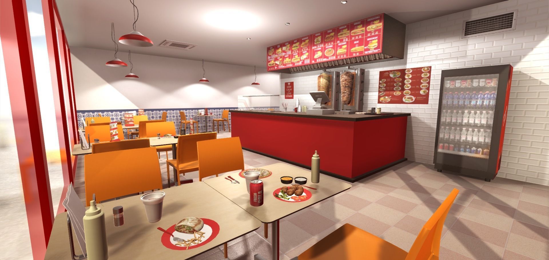 Kebab Restaurant Interior Low-poly 3D model_2