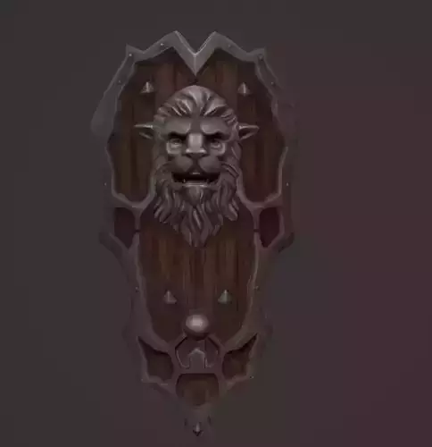Shield wooden with lion head Free low-poly 3D model