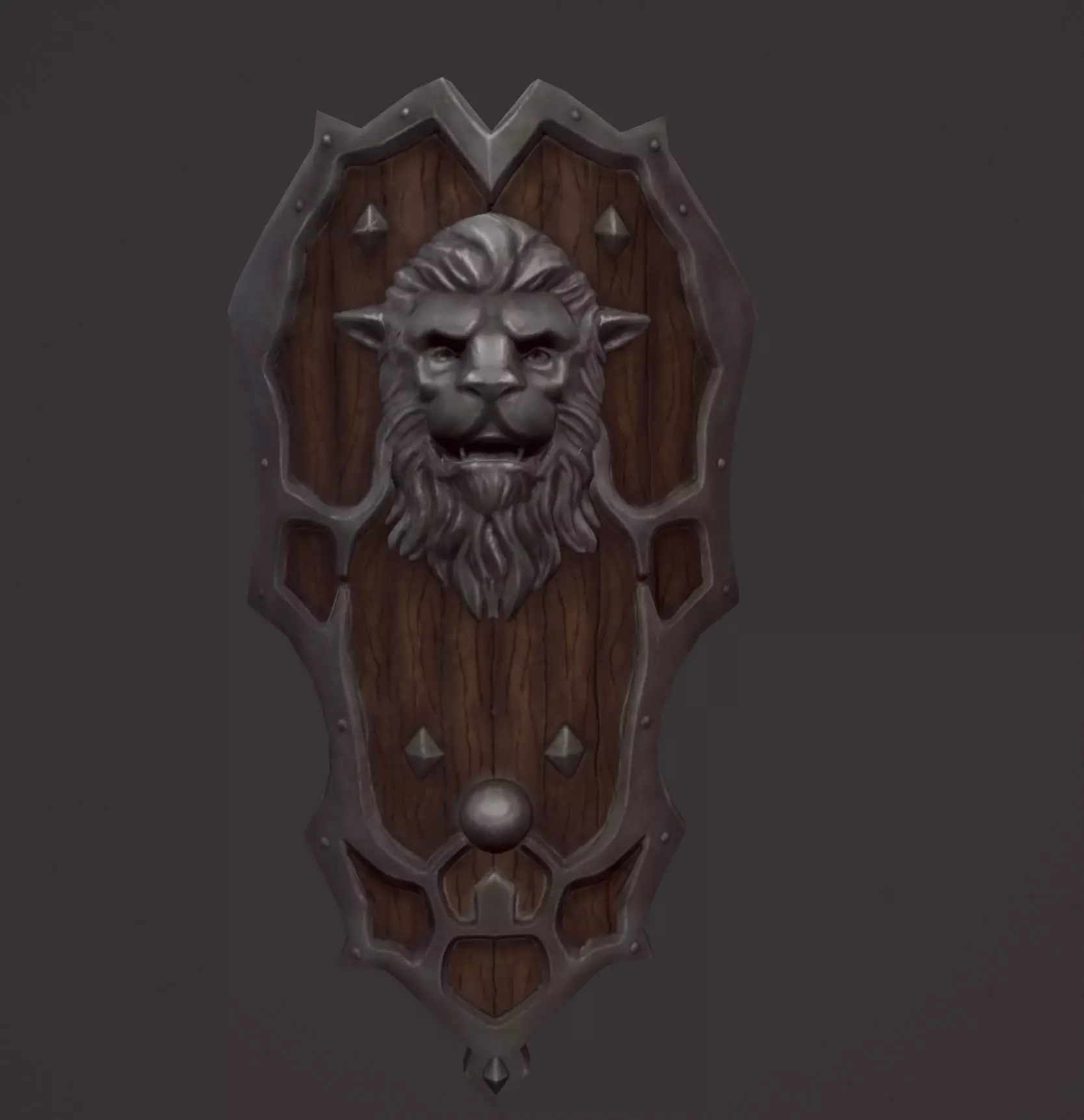 Shield wooden with lion head Free low-poly 3D model_0