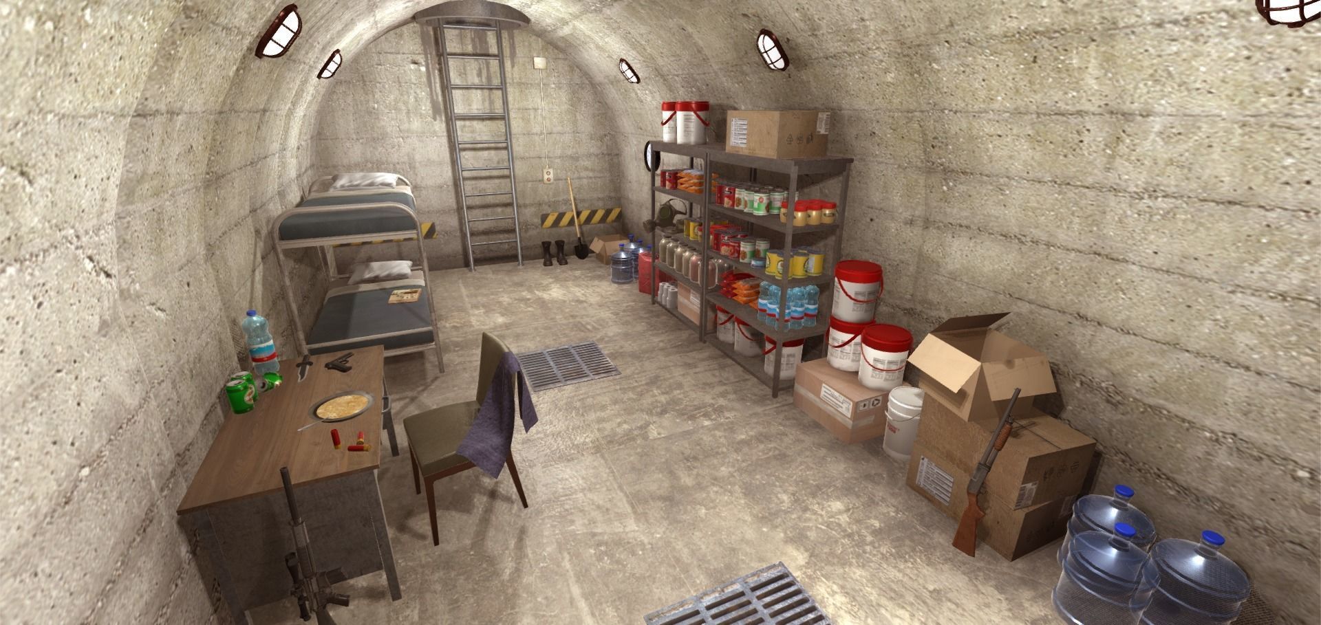 Survival Bunker Low-poly 3D model_11