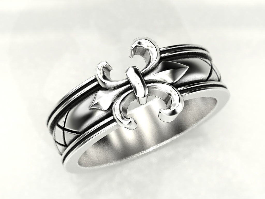 Ring with a heraldic lily 3D print model_1