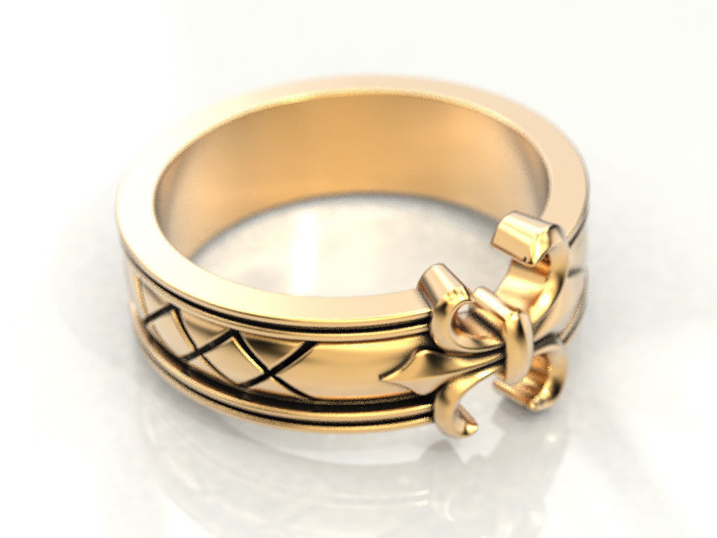Ring with a heraldic lily 3D print model_4