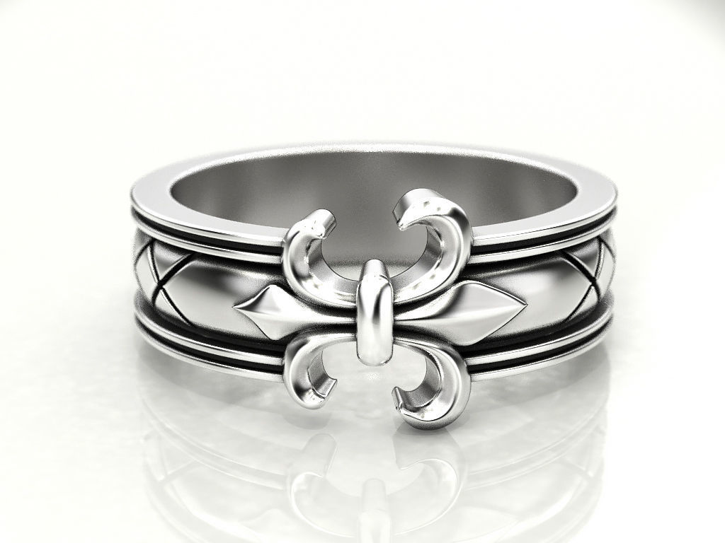Ring with a heraldic lily 3D print model_3