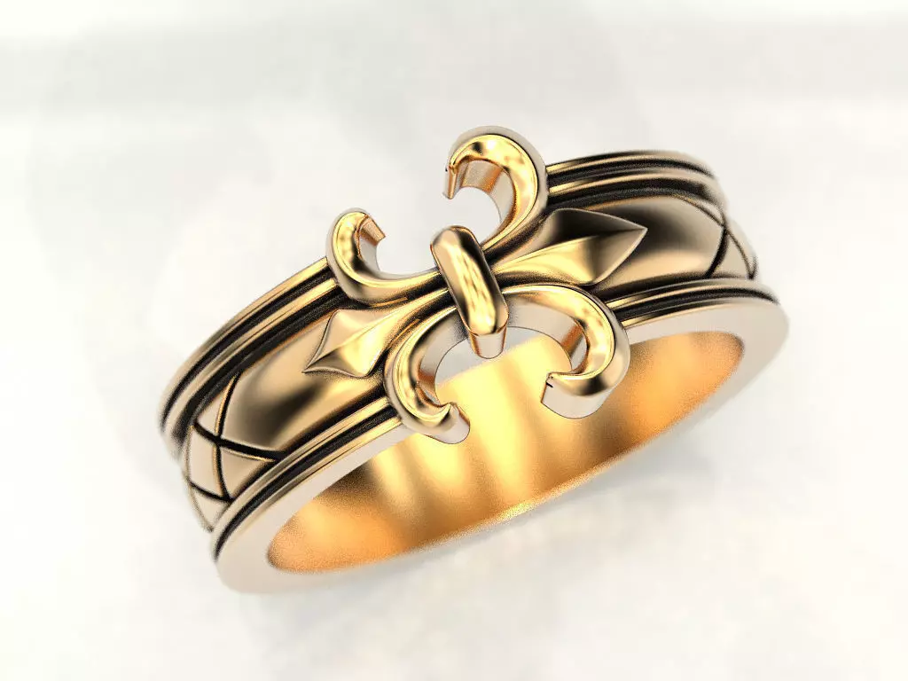 Ring with a heraldic lily 3D print model_0