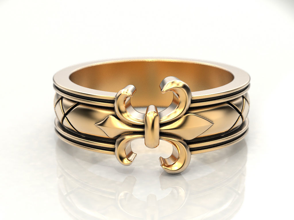Ring with a heraldic lily 3D print model_2