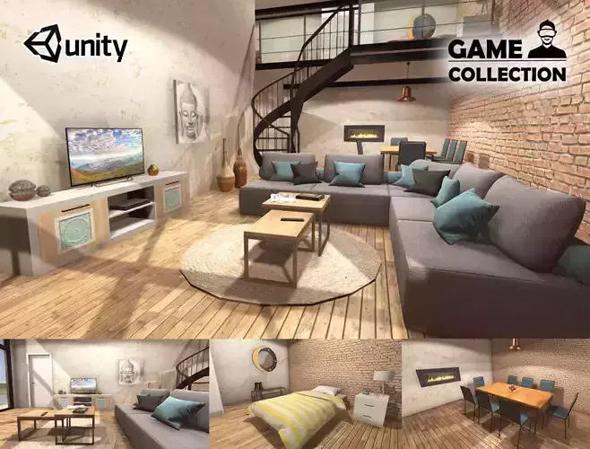 Modern Loft interior Low-poly 3D model