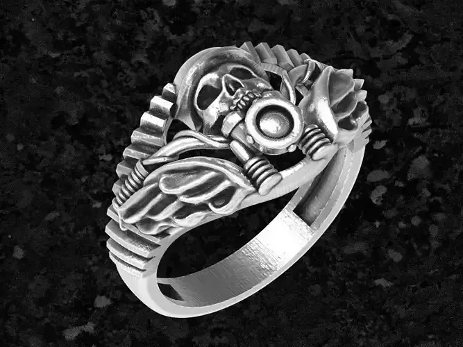 Ring-moto2 silver ring with wings 3D print model