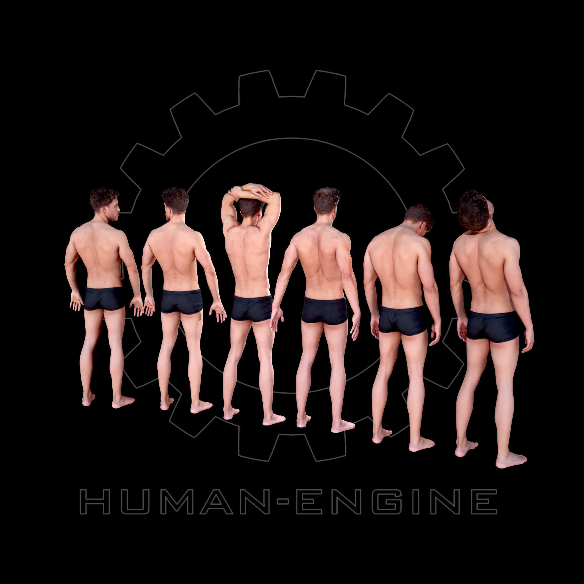 6 Male Standing Poses Anatomical Reference Bundle 004 Low-poly 3D model_8