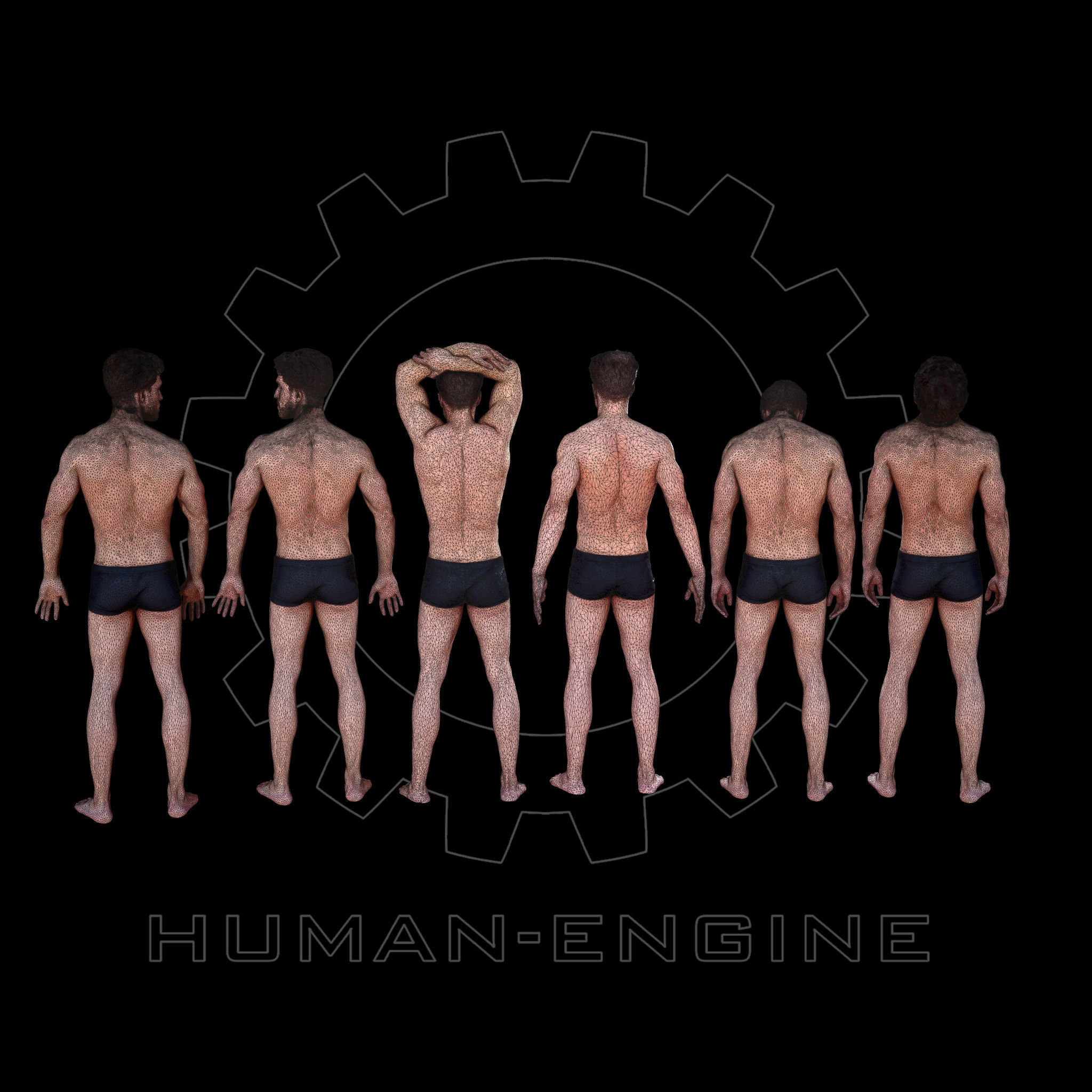 6 Male Standing Poses Anatomical Reference Bundle 004 Low-poly 3D model_10