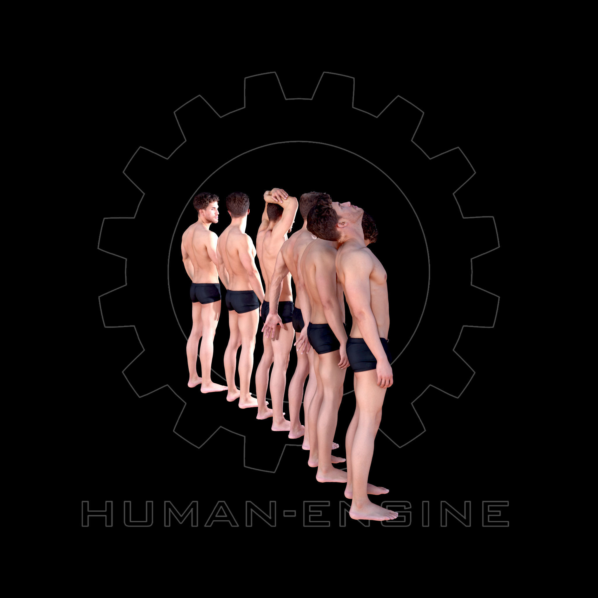 6 Male Standing Poses Anatomical Reference Bundle 004 Low-poly 3D model_9