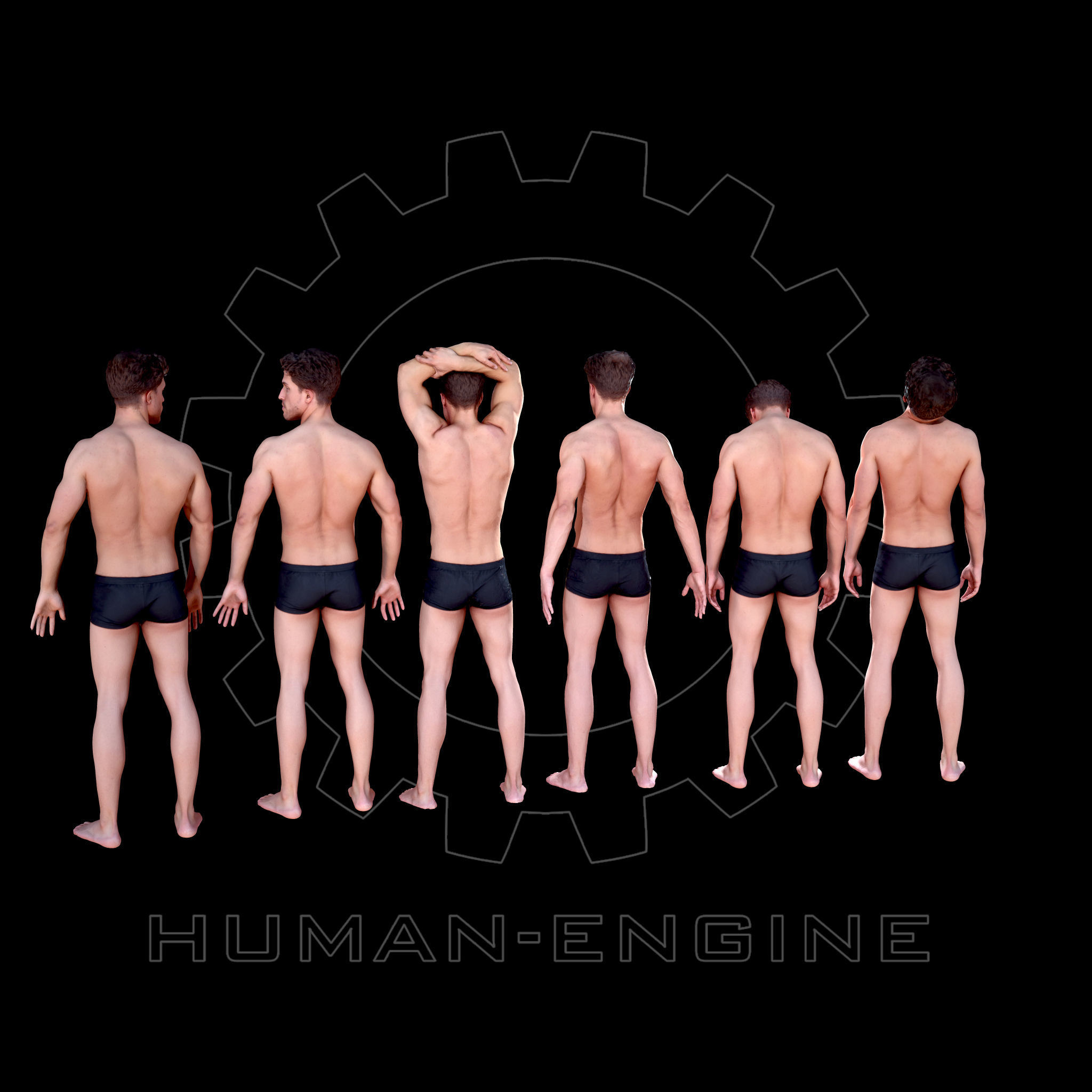 6 Male Standing Poses Anatomical Reference Bundle 004 Low-poly 3D model_4
