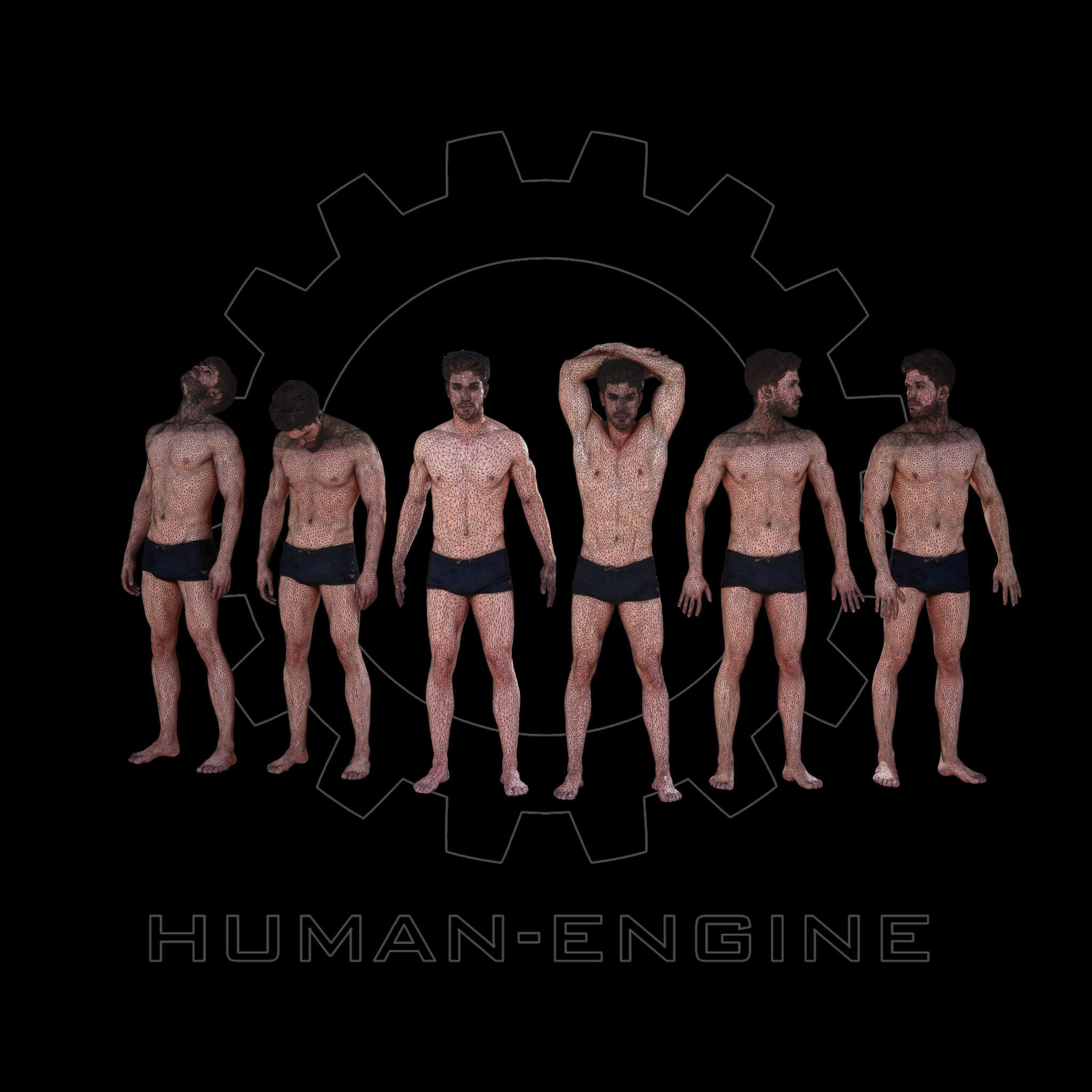 6 Male Standing Poses Anatomical Reference Bundle 004 Low-poly 3D model_11