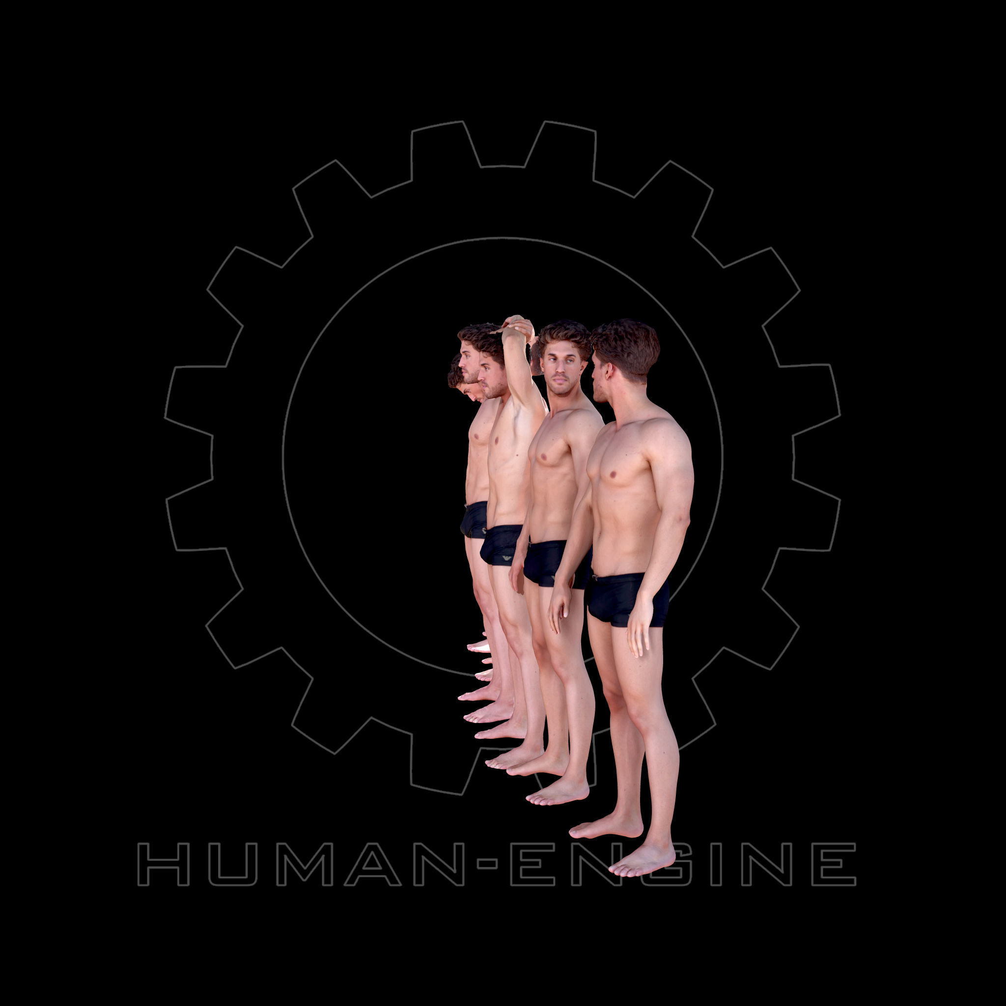 6 Male Standing Poses Anatomical Reference Bundle 004 Low-poly 3D model_5