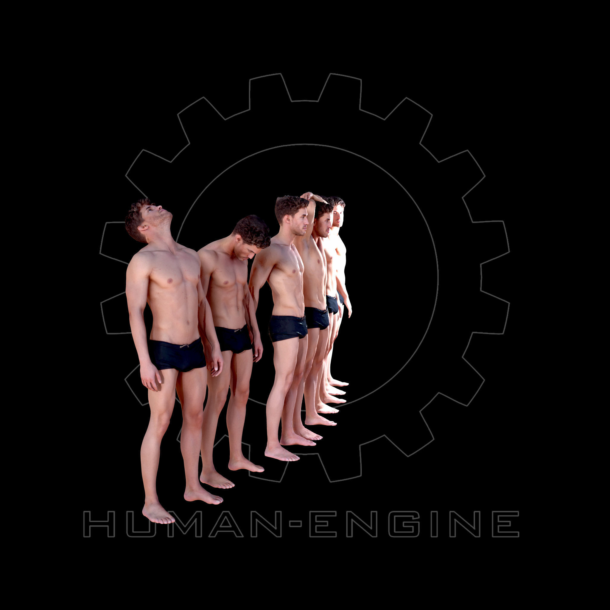 6 Male Standing Poses Anatomical Reference Bundle 004 Low-poly 3D model_7