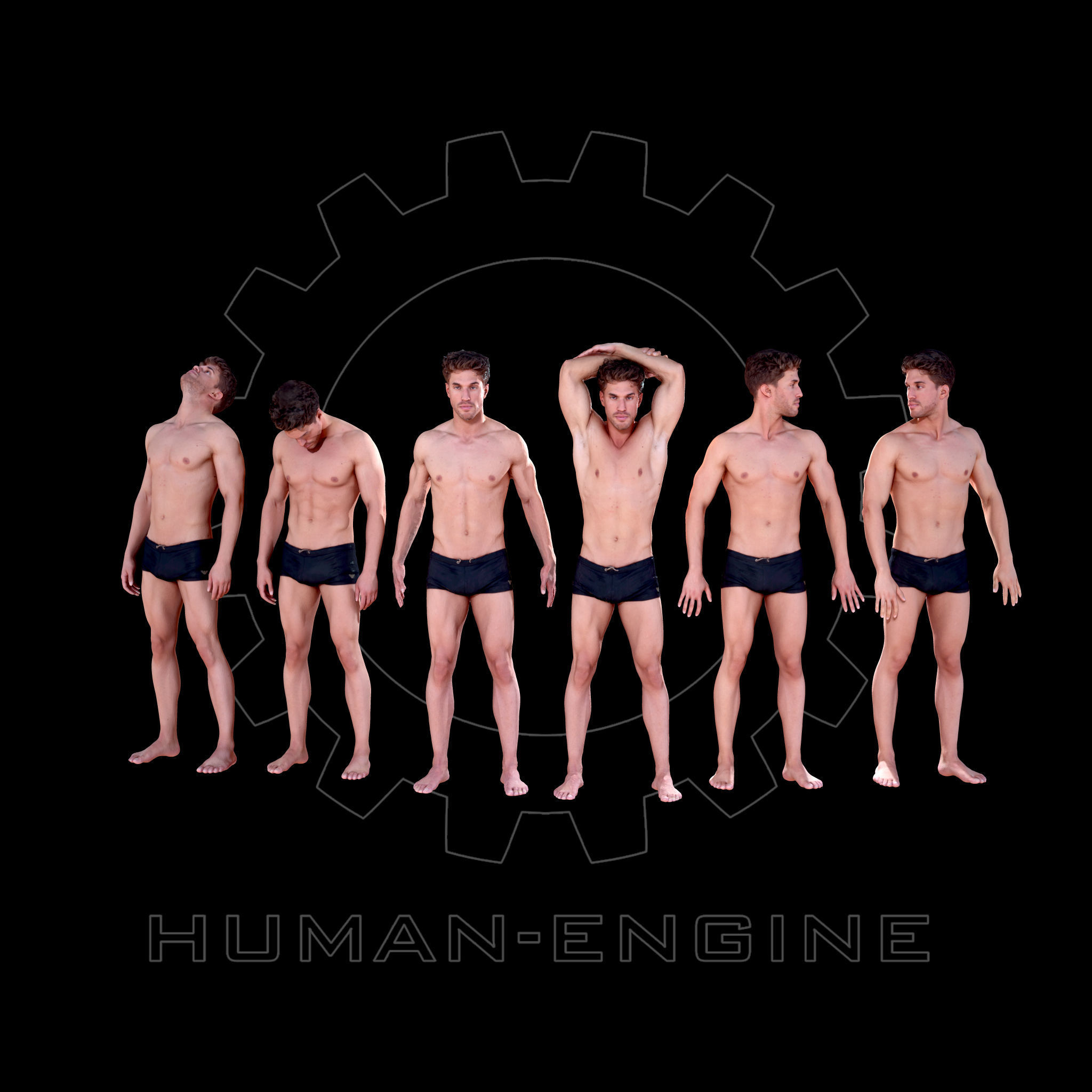 6 Male Standing Poses Anatomical Reference Bundle 004 Low-poly 3D model_3