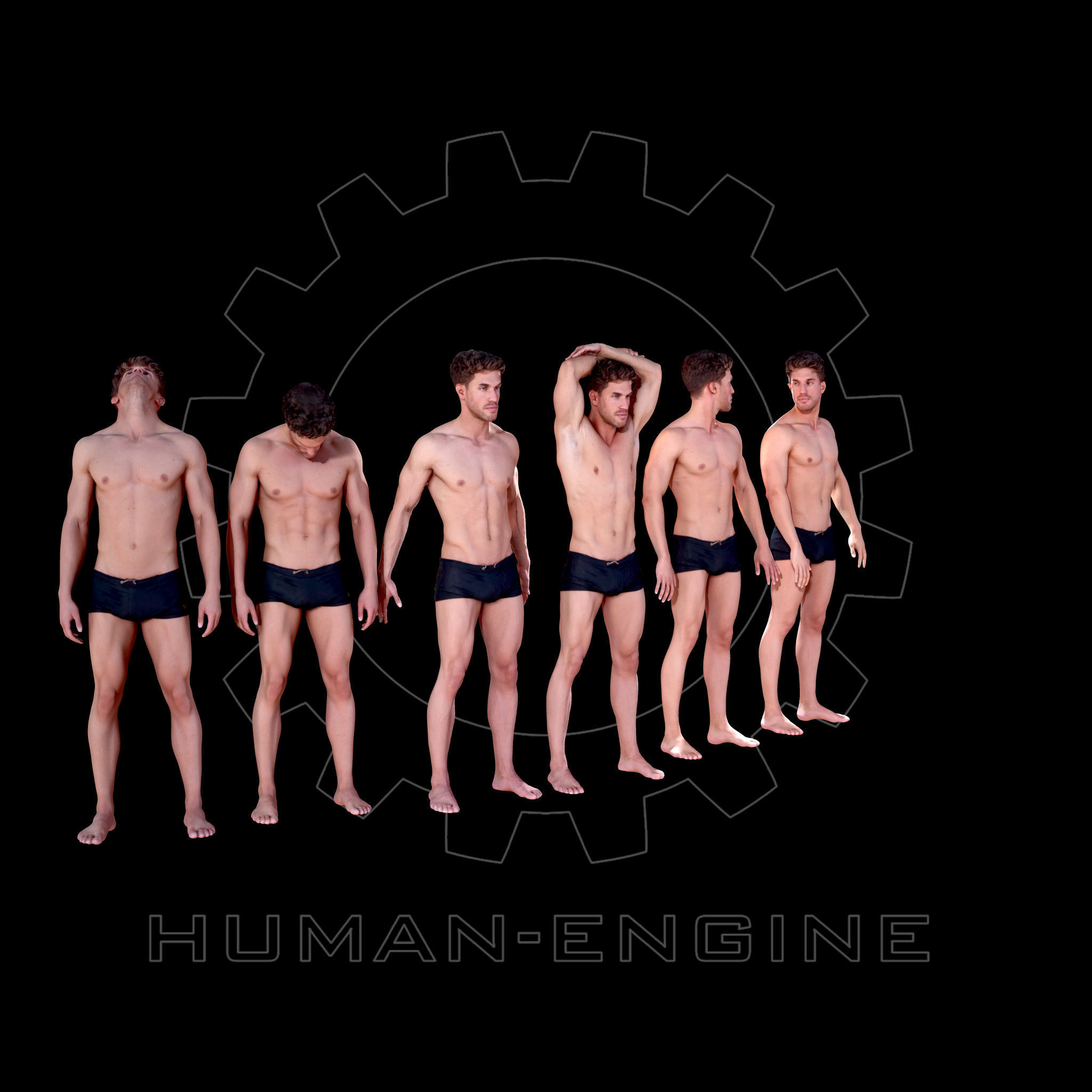6 Male Standing Poses Anatomical Reference Bundle 004 Low-poly 3D model_2