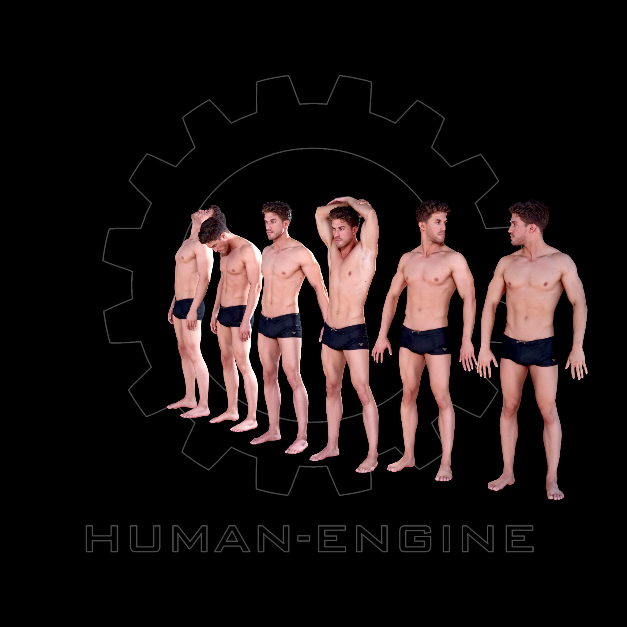 6 Male Standing Poses Anatomical Reference Bundle 004 Low-poly 3D model_1