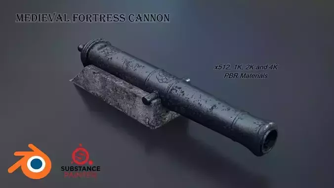 Medieval Fortress Cannon PBR 3D model