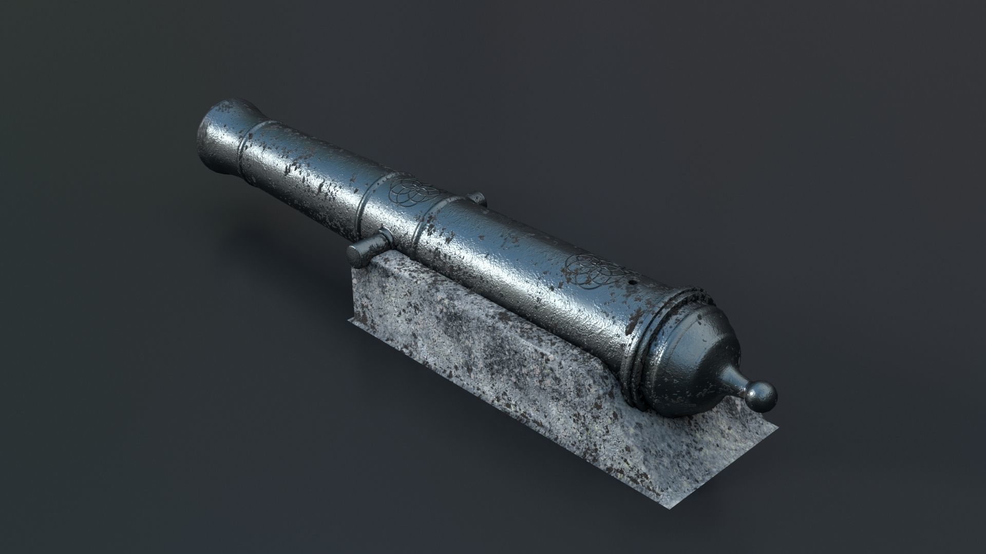Medieval Fortress Cannon PBR 3D model_9