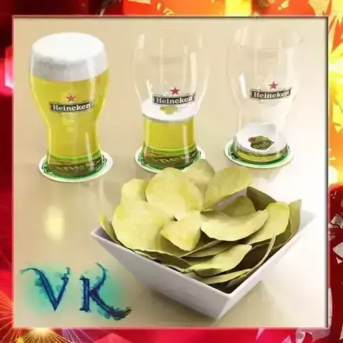 Chips Bowl and Pint of Beer 3D model
